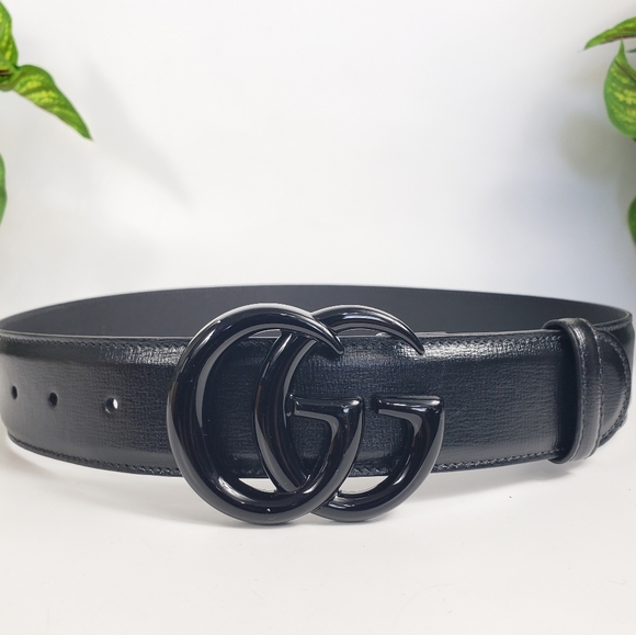 Gucci Black Leather Metal GG Logo Buckle AUTHENTIC 4 CM Unisex - Picture 3 of 12